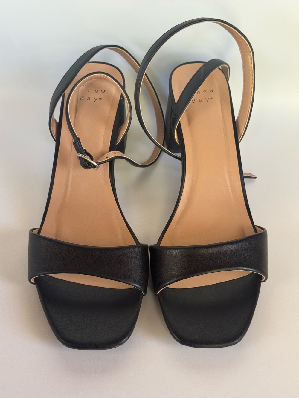 A New Day Black Square Open-Toe Ankle-Strap Sandals